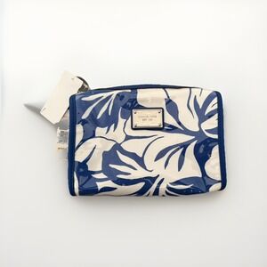 Michael Kors Jet Set Cosmetic Bag Blue Hawaiian Floral Zip Vinyl Zip M6
